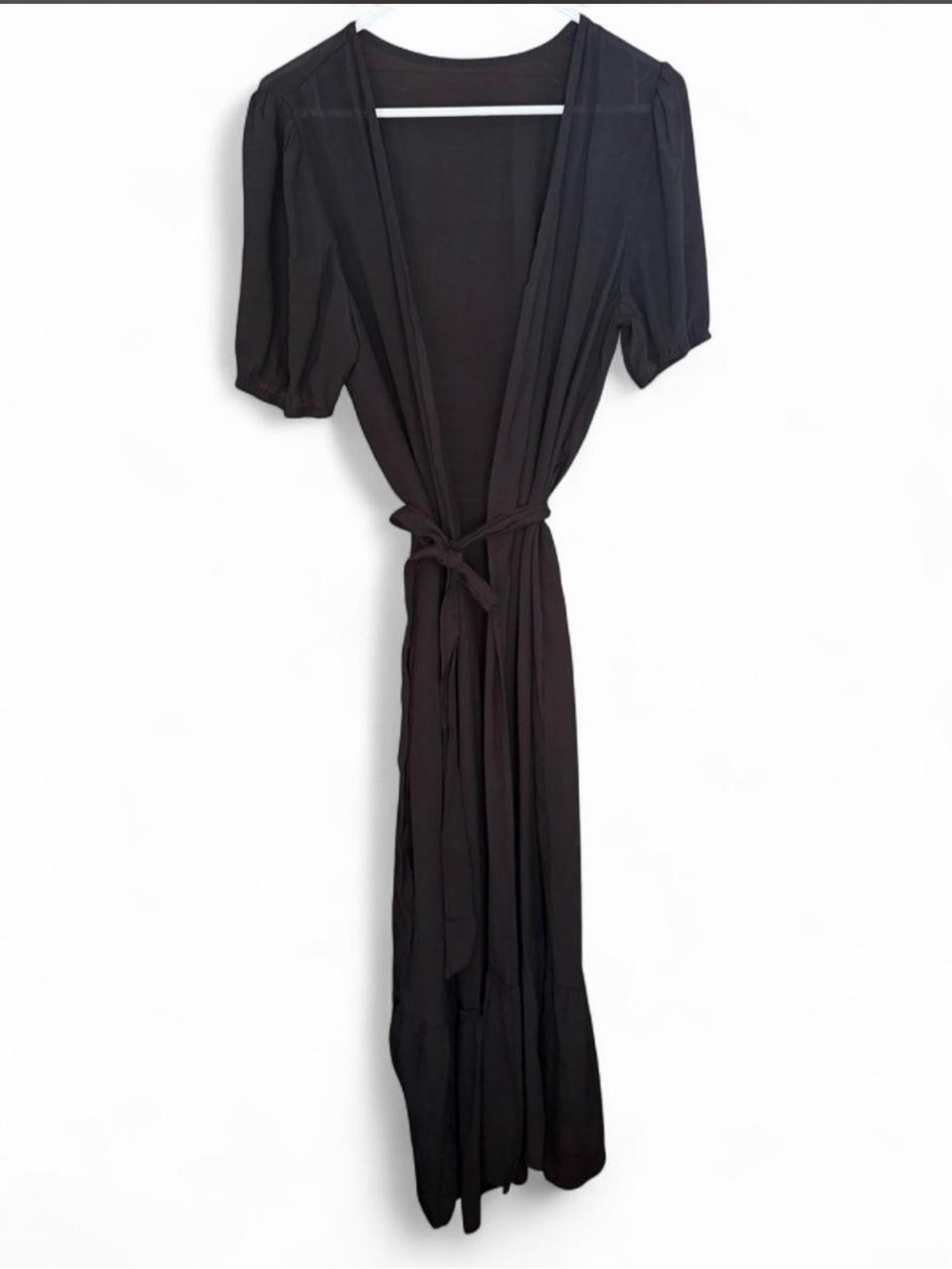 Small women’s swimsuit coverup dress sheer tie waist black - Picture 2 of 7